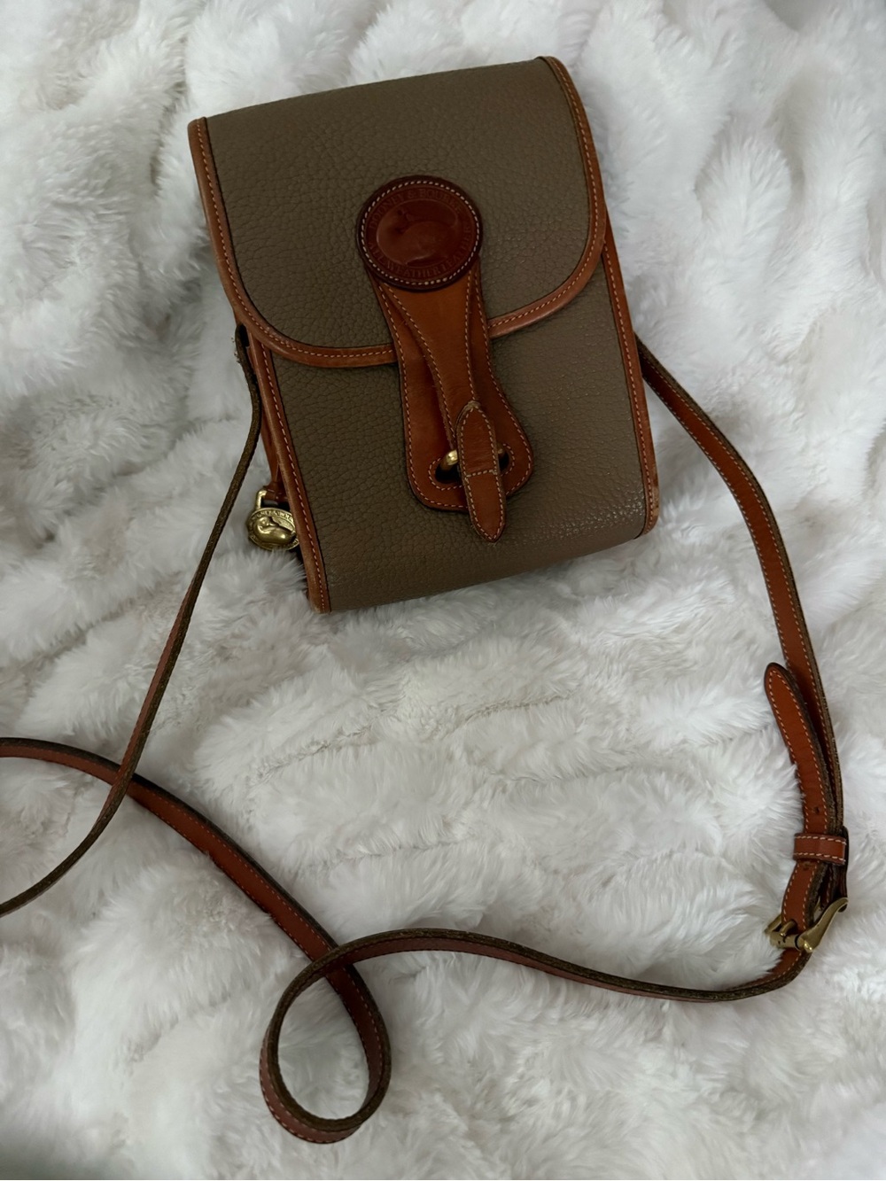 Vintage Dooney & Bourke Taupe Pebble Leather Crossbody with Brown Trim
